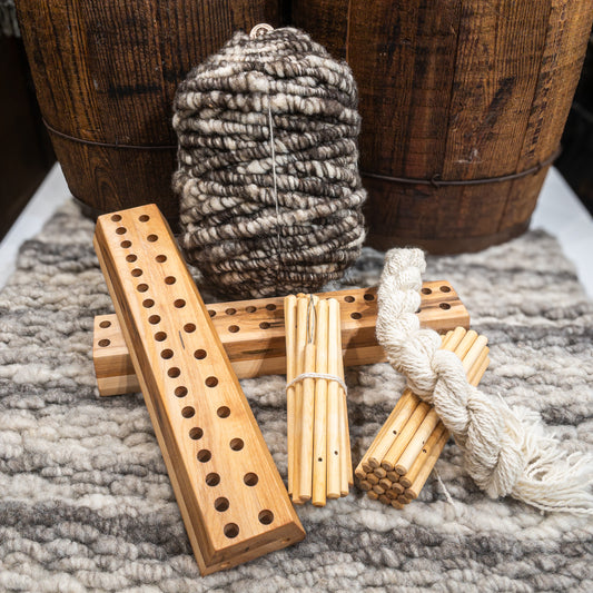 2x2 Rug Weaving Kit – Peg Loom + Yarn + Warp + Instructions