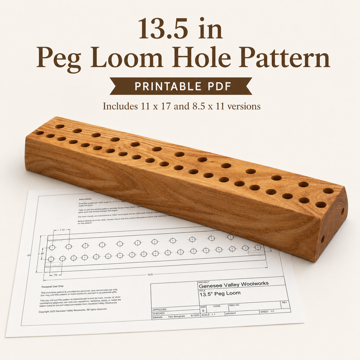 13.5" Peg Loom Hole Pattern — Printable PDF